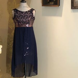 Crystal Doll Blue & Sequins Rose Gold Dress  Sz 12